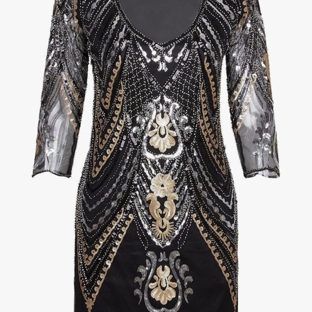 Elegant Black and Gold Sequin Dress
